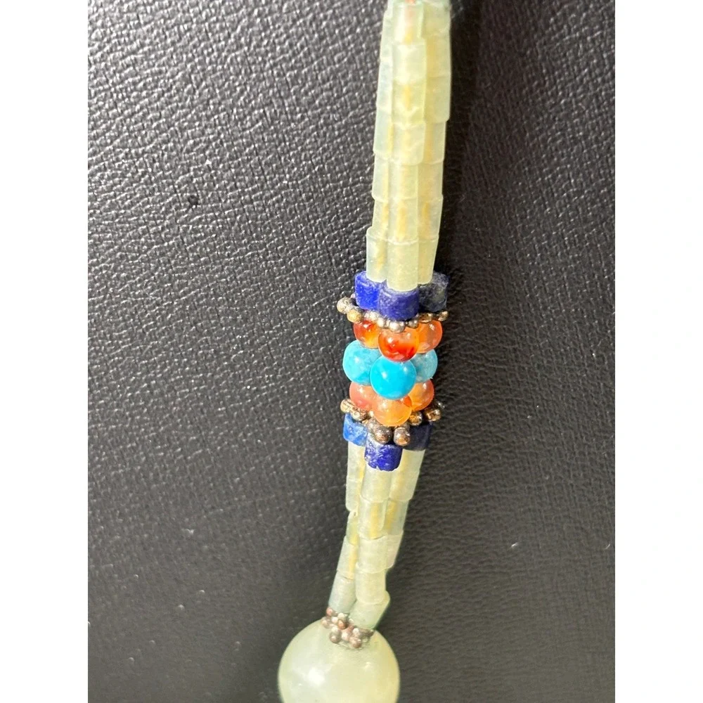 VTG Jade Lapis Lazuli Carnelian Turquoise Multi Strand Beaded Necklace 21.5 Inch